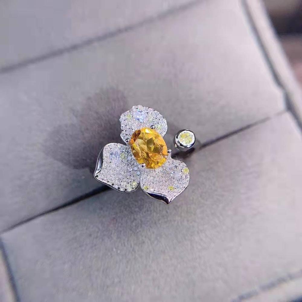 

Fashion Open Ring with Full Diamond Three Leaf Flower Design Yellow Gemstone for Luck adjustable