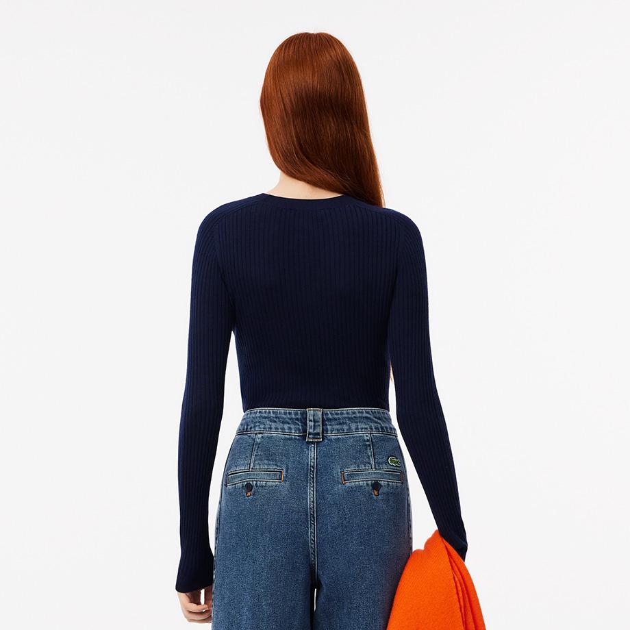 [Lacoste] Women's Slim Fit Rib-Knit Crew Neck Sweater AF2576-54N166