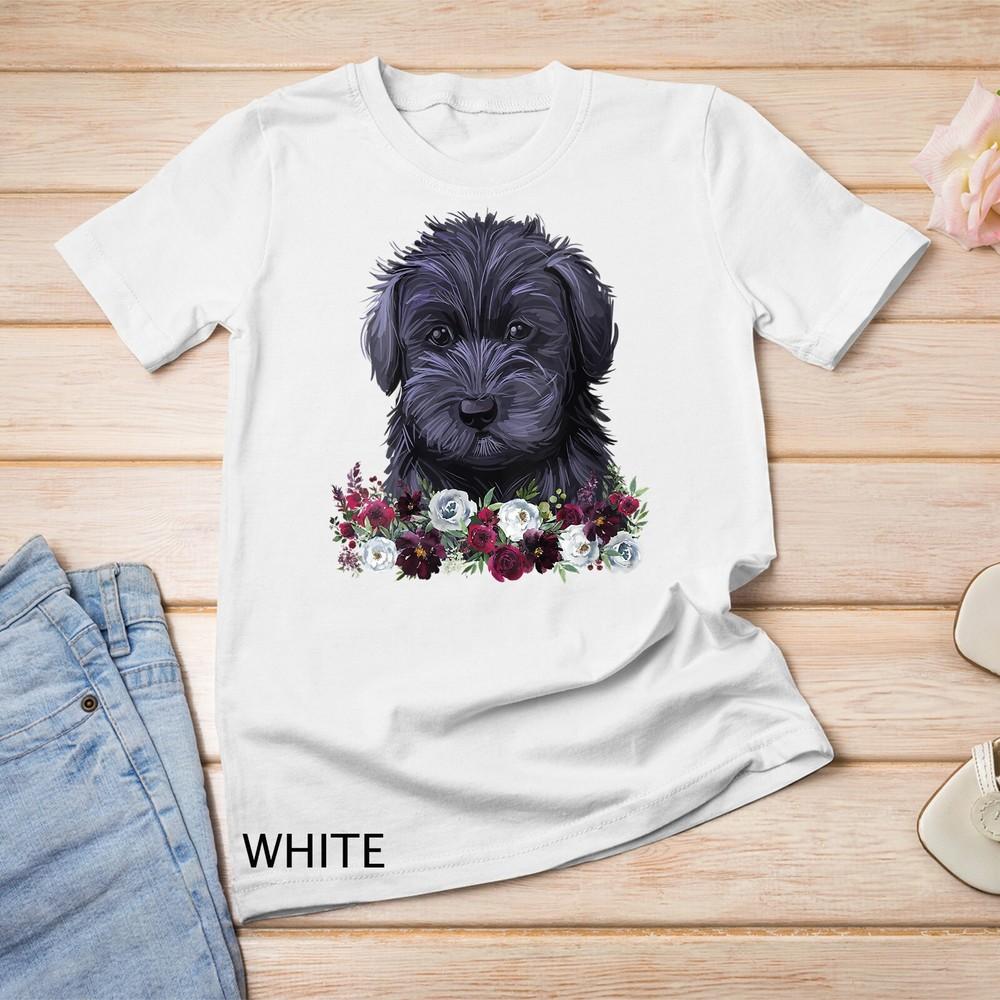 

Womens Black Schnoodle Dog Floral Unisex T-shirt 4XL