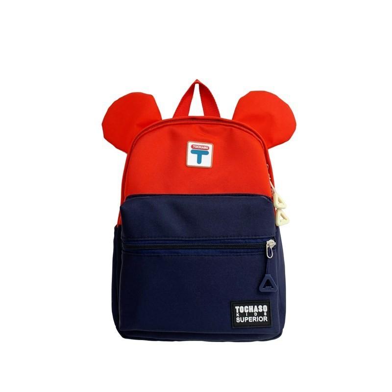 Adorable Dual Color Children s Backpack Featuring Breathable Fabric And Playful Cartoon Design Red Dark Blue