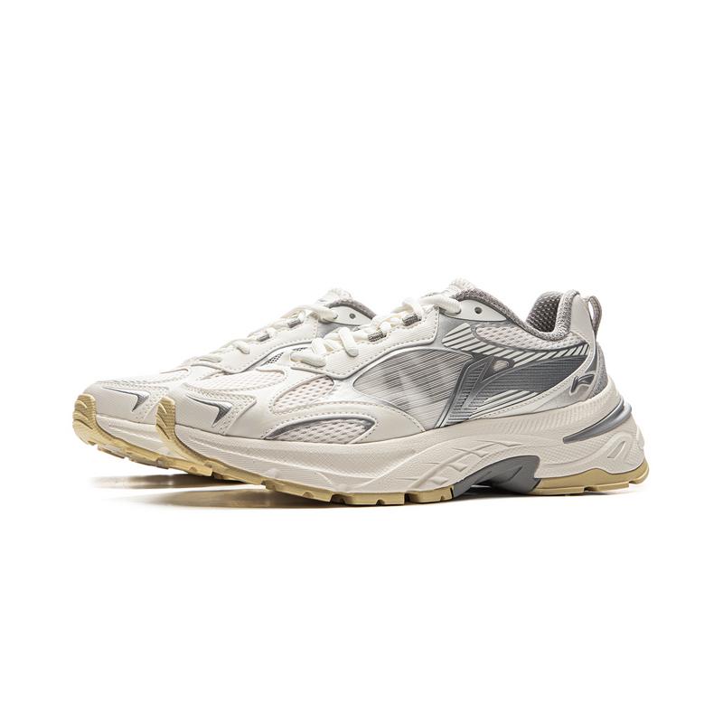 New LiNing Cushioning, Slip Resistant, Abrasion Resistant, Rebound Low Top Casual Shoes Women's Champagne White Silver AGCV282-1