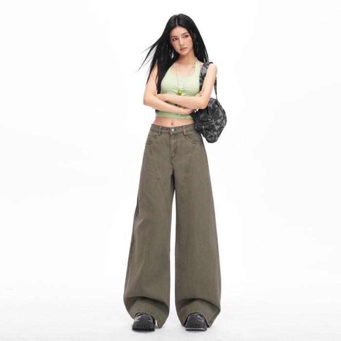 

Yapi Hot Girl American Street Style High-Design Wide-Leg Denim Jeans for Women Large