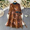 Vestito plissettato con stampa floreale Estate Autunno Monopetto Oversize Cintura Elegante Streetwear Cardigan Abbigliamento Donna