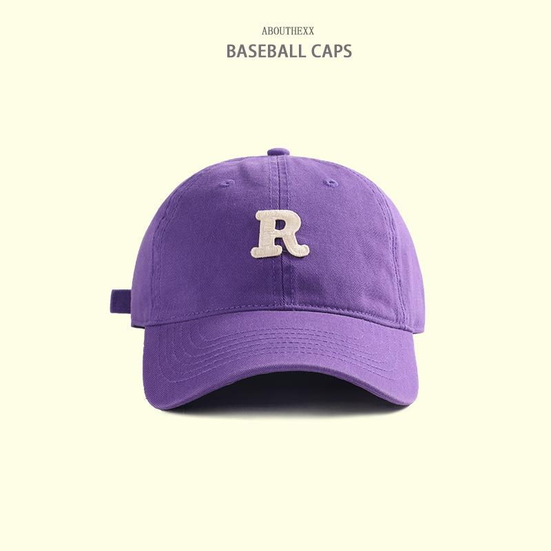 Hat Women's New R Embroidered Baseball Cap Japanese Versatile Baseball Cap Men's Ins Korean Style Sports and Casual Curved Brim Hat