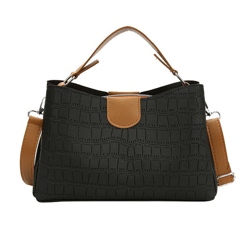 Modern Black Khaki Brown Women's Fashionable Pu Leather Crossbody Tote Bag