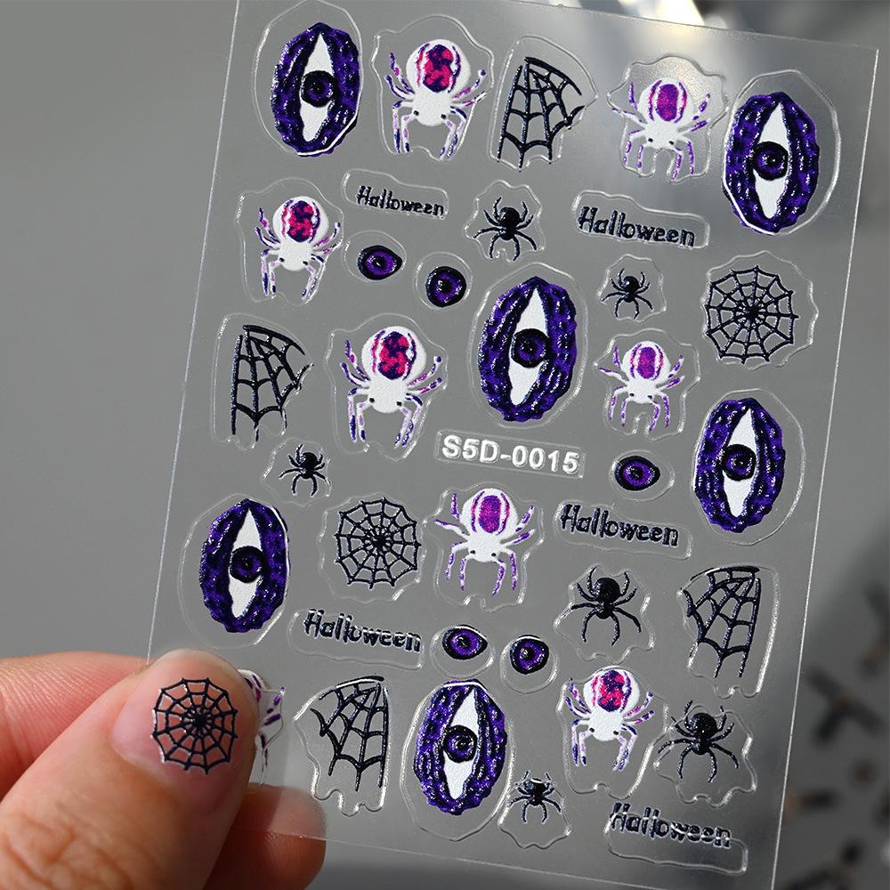 Halloween Nail Art Sticker 5D Relief Skull Pumpkin Funny Nail Sticker Three-Dimensional Relief