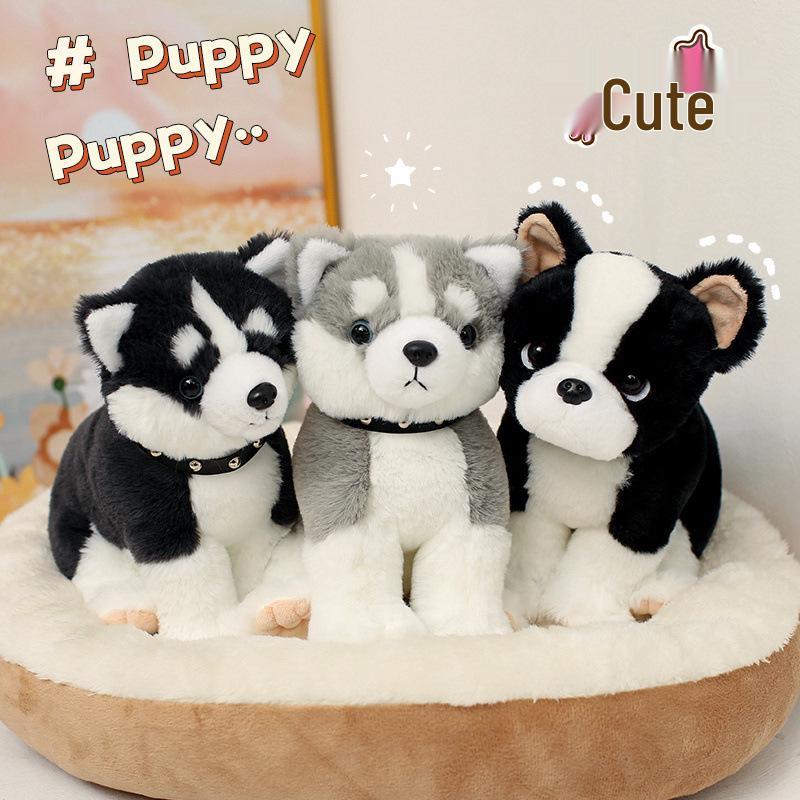 Cute Husky Schnauzer Shar Pei Plush Dog Doll in Boy Outfit