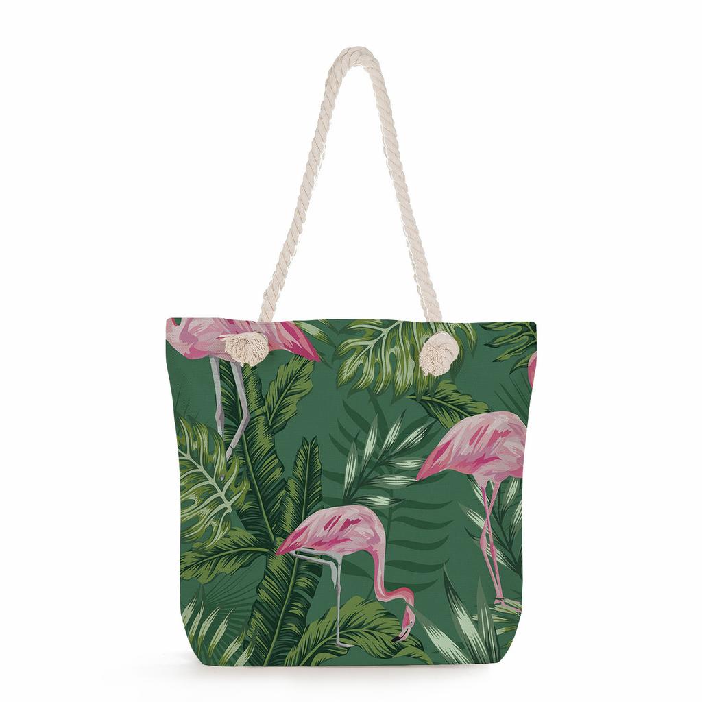 Plant Print Thick Rope Single-shoulder Beach Bag 7237 CLE
