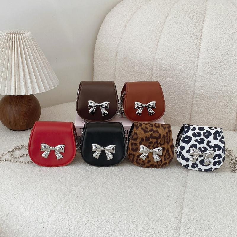 Stylish Mini Childrens Shoulder Bag With Unique Leopard Pattern And Chic Bow Accent