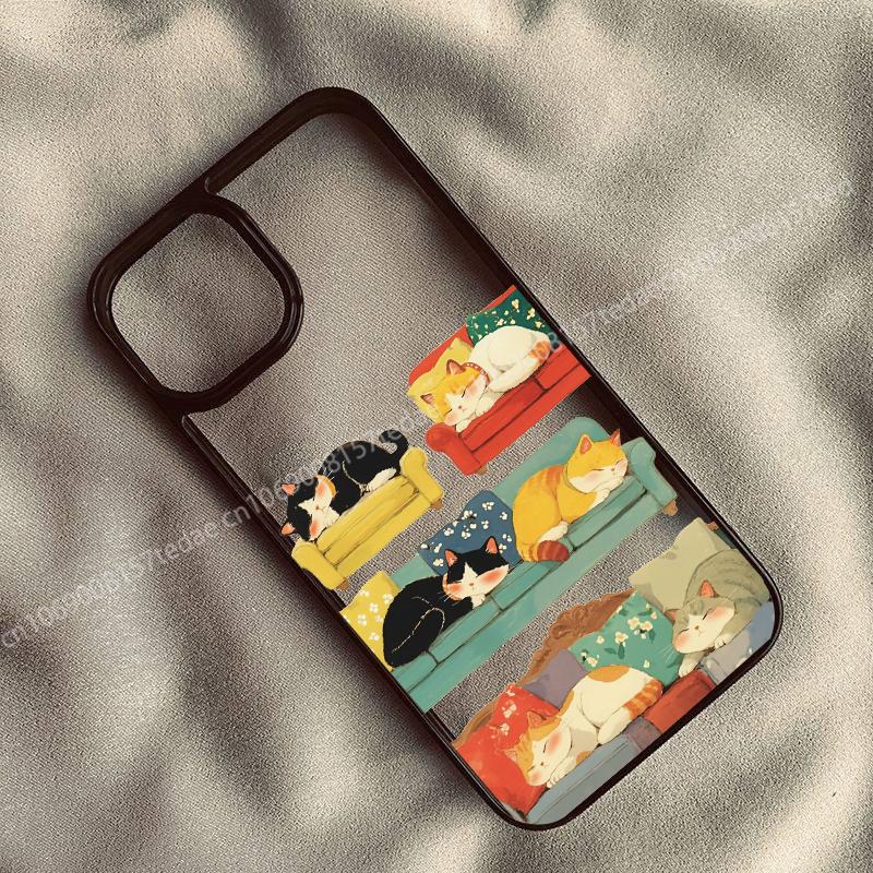 

Cute Sleeping Cat Dog Couple Soft Phone Case For iPhone 7 8 Plus 16 15 14 13 12 11 Pro Max X XR XS MAX Mini Y2k Shockproof Cover For iPhone 13 Mini
