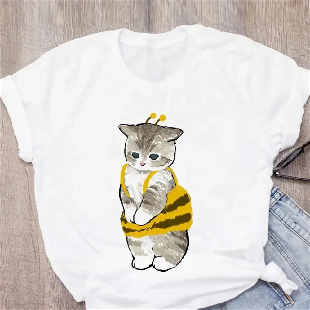 Pattern Printed Fashion Aesthetic Tops Tee Casual Cute Cat Funny Cartoon Womens Harajuku Short Sleeve Casual Aesthetic Clothes