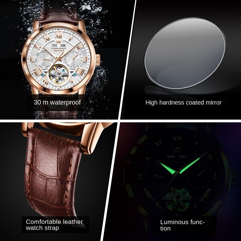 OLEVS Επώνυμα Πολυλειτουργικό φωτεινό κούφιο μηχανικό ρολόι βολάν Ανδρικό ρολόι Ανδρικό ρολόι