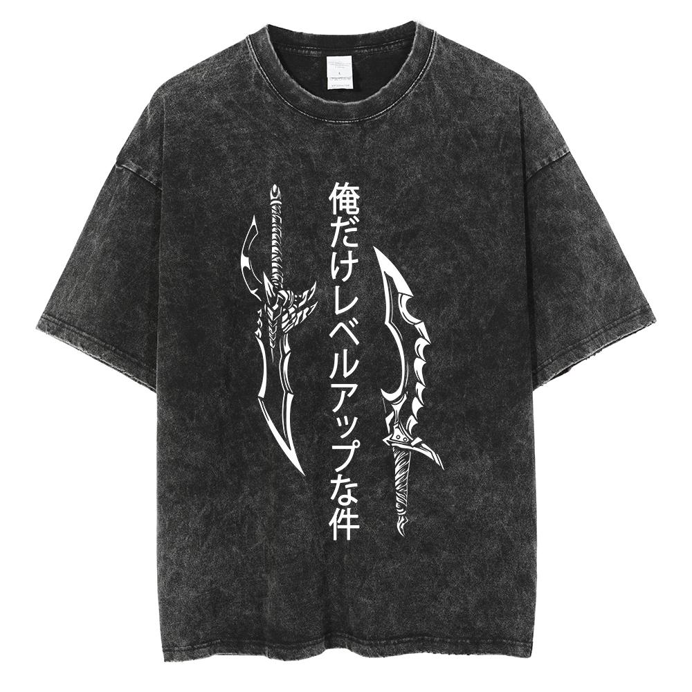 Hot Anime Solo Leveling Sung Jin Woo Graphic T Shirt Men Women Vintage T-shirts Washed Cotton Tee Harajuku Male Manga Tshirt