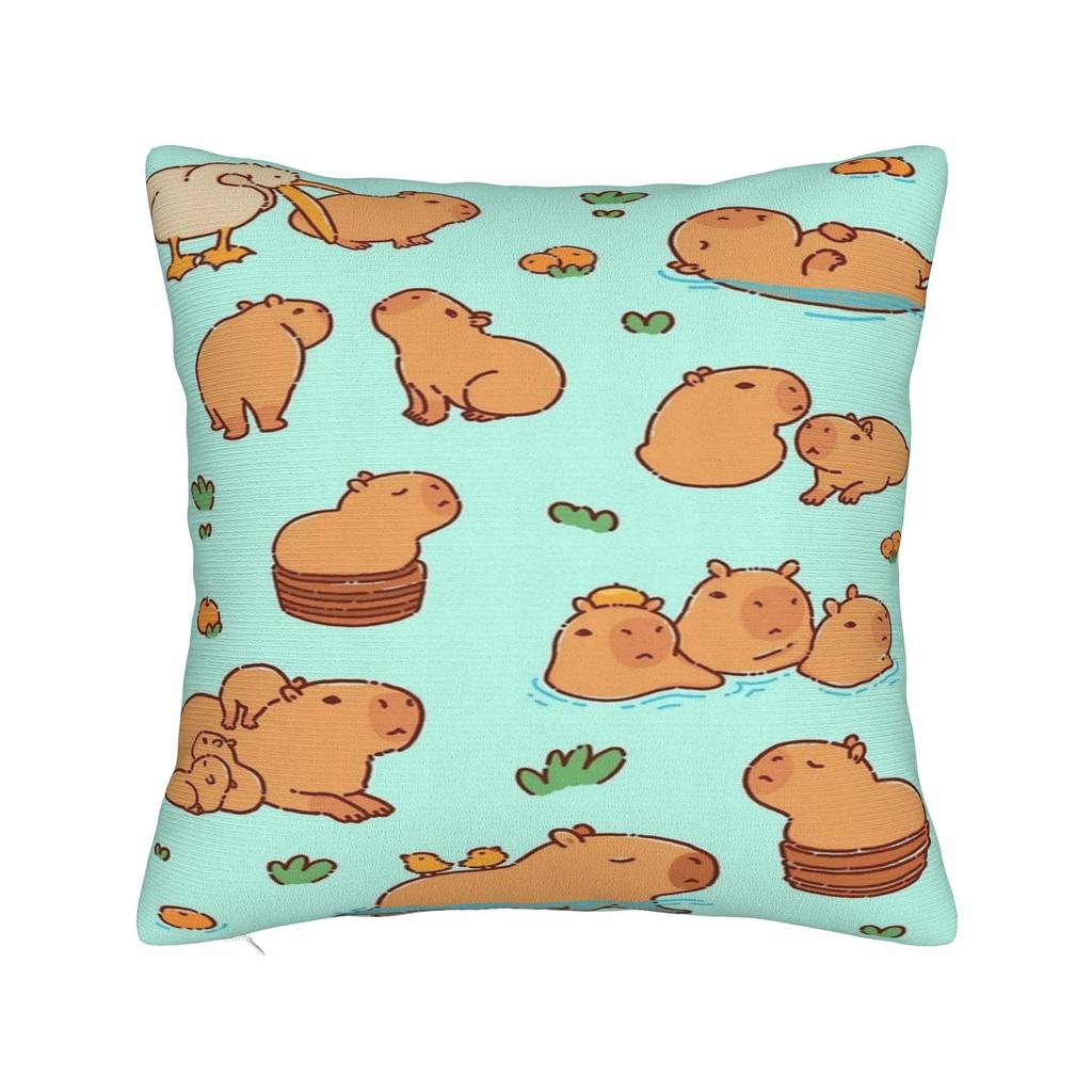 Pillow Case Kawaii Capybara   Square  Pillow Cover For Couch Sofa Bedroom Retro Trendy Pillowcases