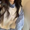 Women Knitted Vest Round Neck Sleeveless Button-down Thick Elastic Pure Color Brushed Texture Loose Sweater Coat for Spring Autumn Winter