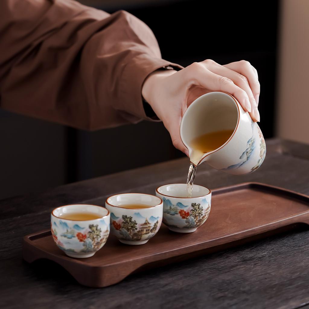 Kung Fu Tee-Set Ru Ofen Prachtvolle Berge und Flüsse Teekanne Deckel Schale Komplettes Set Geschenkbox Geschäftstreffen Veranstaltungsgeschenke
