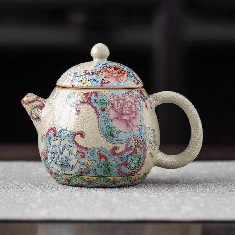 

200ml Enamel Colorful Beige Ru Kiln Dragon Egg Teapot Luxury Tea Infuser Pot Tea Soaking Kettle With Ball Hole Teaset Collection