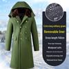 Men's Extra Long Winter Coat - Army Green, Waterproof, Windproof, Thickened Cotton with Removable Velvet Lining, Coldproof for Northeast Winters.