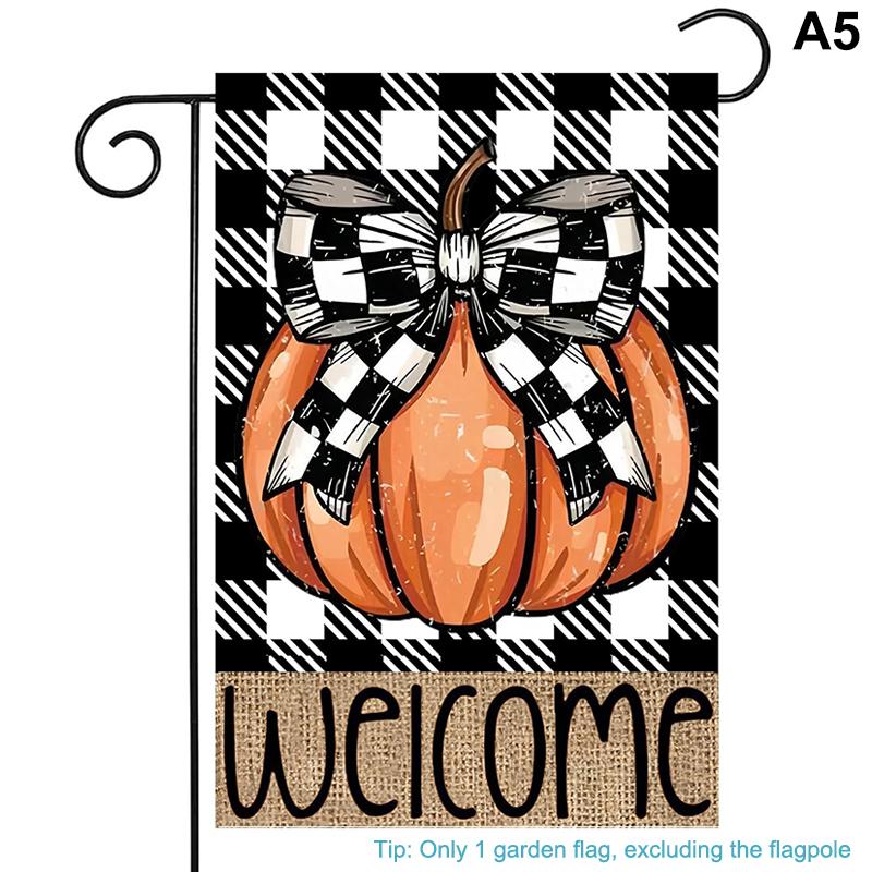 Fall Garden Flag Double Sided Pumpkin Maple Leaves Turkey Design Halloween Thanksgiving Garden Flag Yard Outdoor Flag Home Decor A5