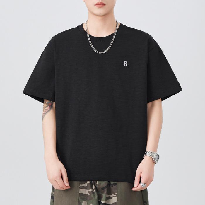 Short-sleeved T-shirt for Men's Summer New Embroidery 230g Heavy T-shirt Versatile Casual Five-point Sleeves