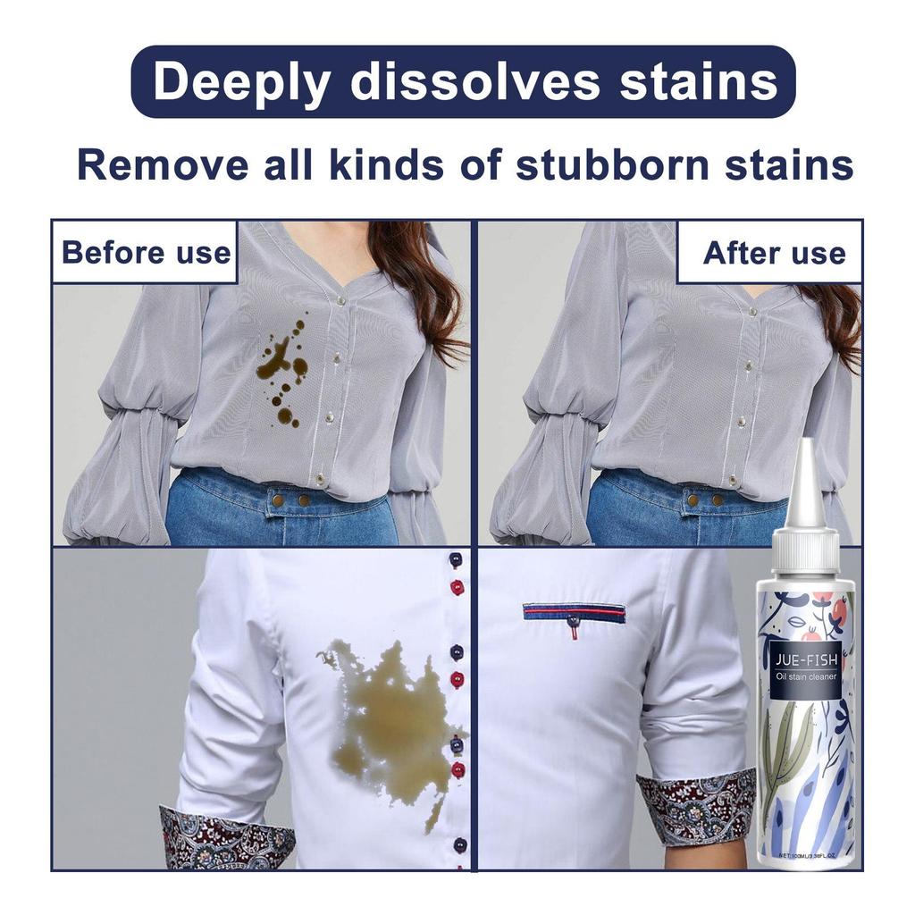 Jue-fish Clothing Oil Stain Remover - Effective Cleaner for Stubborn Oil and Yellowed Clothes.