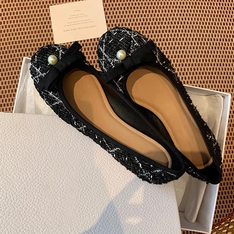 Grape mother single shoes flat bottom high sense external wear temperament small fragrant style not tired feet round head single shoes women's casual
