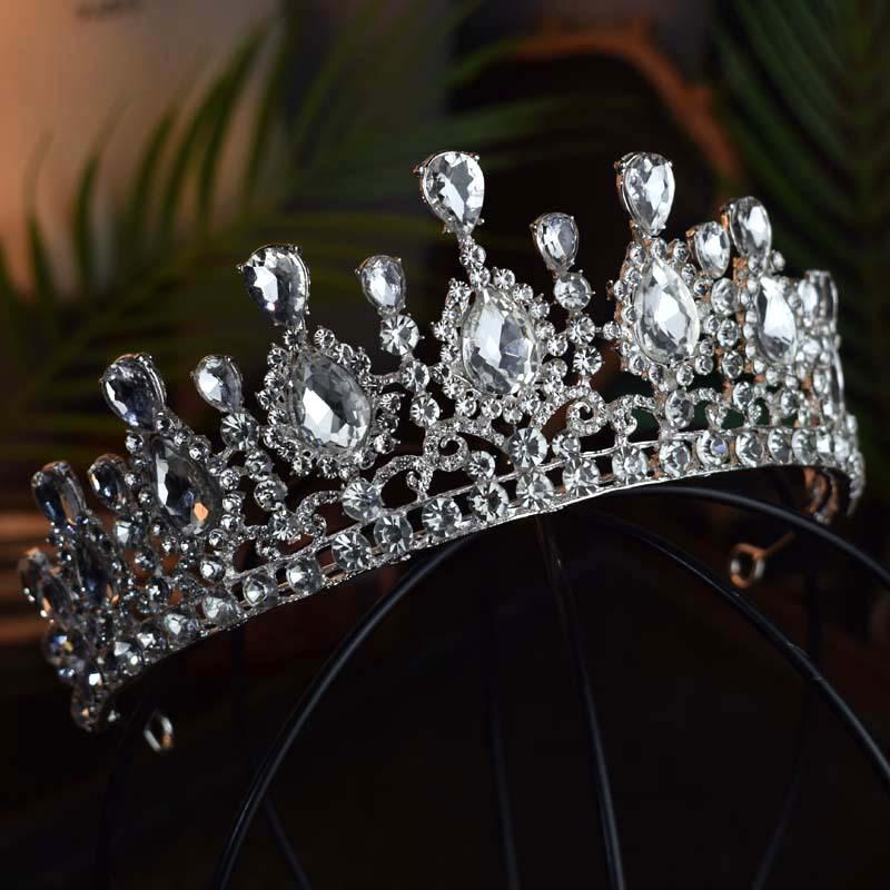 

Супер сверкающая корона невесты Барокко кристалл основной свадебный головной убор, грандиозная корона принцессы аксессуары для дня рождения и выступлений