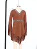 Abiti Nativi Americani Completi per Bambine: Costume con Scollo a V e Lunghe Frange, Bordi con Nappe e Zip Nascosta per Feste a Tema