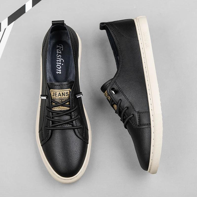 Fashion Original White Mens Casual Skateboard Shoes Comfortable Genuine Leather Sneakers New Trendy Vulcanzed Shoes Male Tenis Masculino