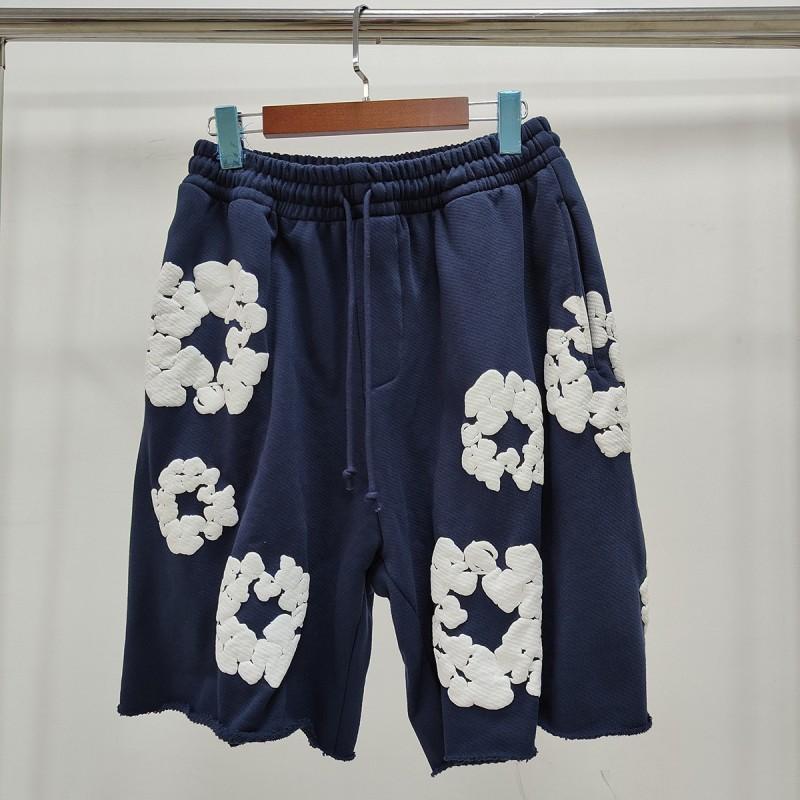 Mens Cotton Denim Tears Inspired Oversized Shorts With Floral Print Loose Fit Streetwear