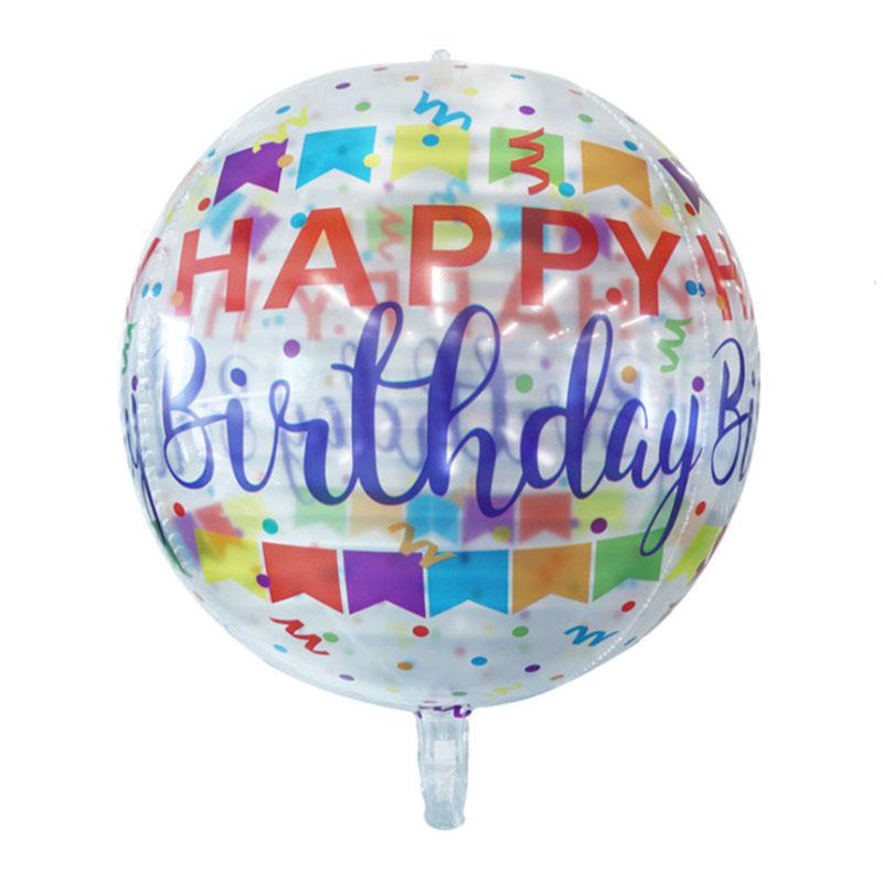 22 inch 4D Ball New Round Aluminum Film Balloon Happy Birthday Letter Printing Theme Party Decoration Translucent Balloon