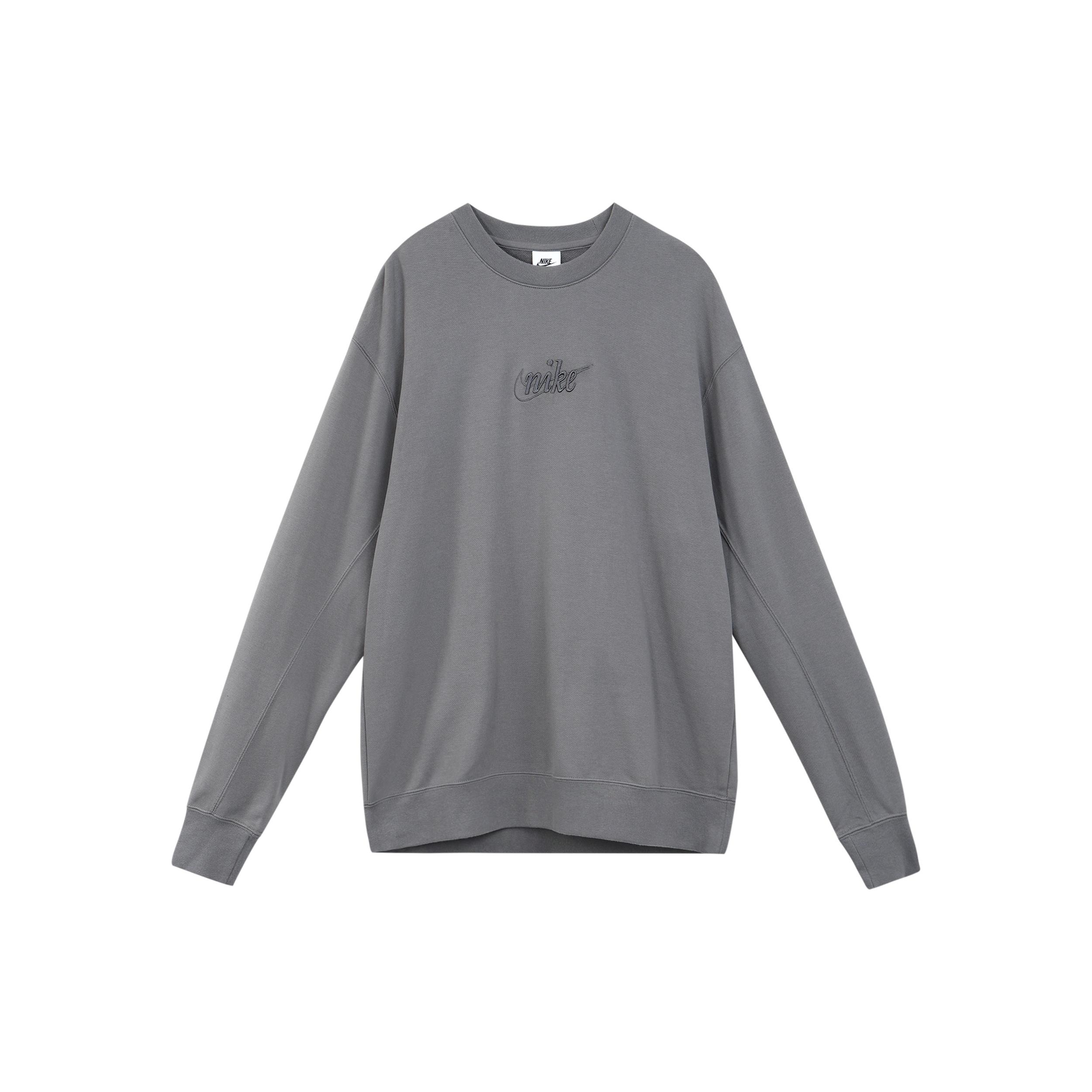 Men s Nike Logo Embroidered Loose Round Neck Gray DR7836-068 XS