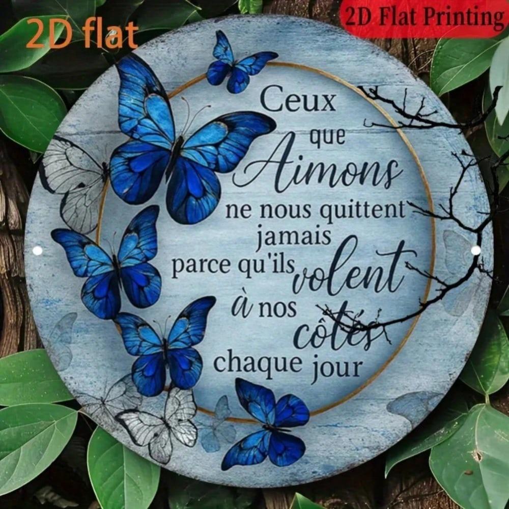 Metal Butterfly Memorial Plaque Round Gold Accent Weatherproof Aluminum Sign