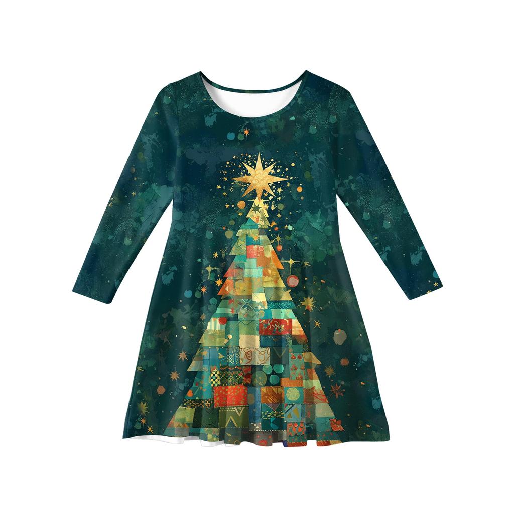 Jenters Prinsessekjole - Langermet A-linje T-skjortekjole Juledag