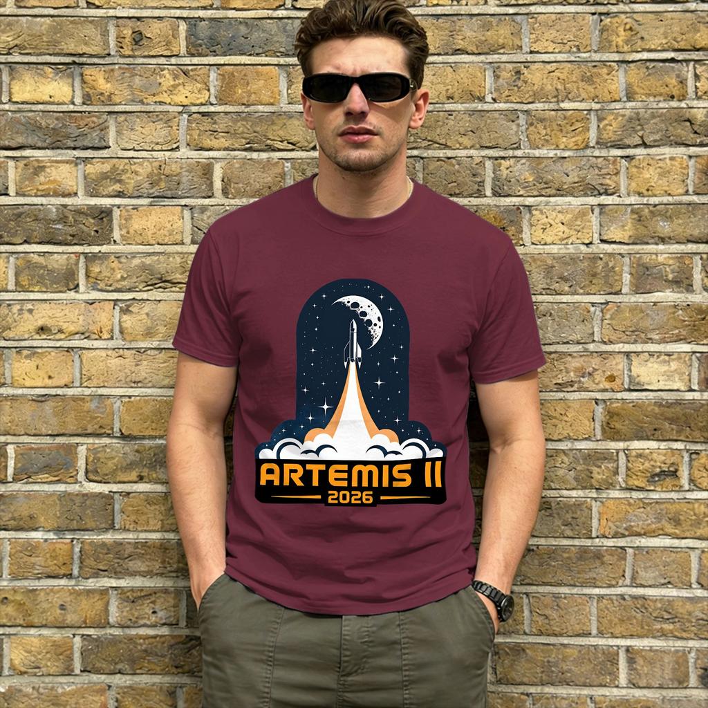 Artemis Ii Moon Mission T Shirt Beach 100 Cotton Tshirts For Man Popular Print Tee Shirt Shortsleeved Y2k Basic Tees