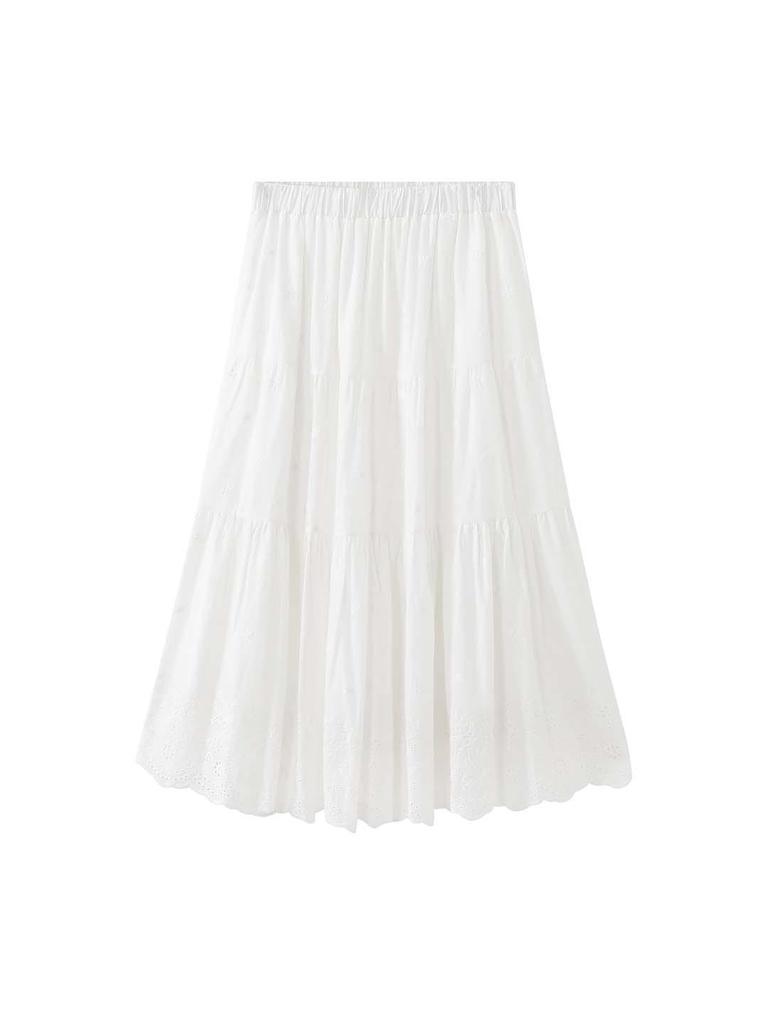 Louvre Bohemian Floral Hollow-Out Midi Skirt: Romantic, Elastic Waist, Loose Fit for Women