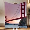 Landmark Golden Gate Bridge Throw Soft Coral Fleece Blanket 310gsm Fluffy Warm Throw for Sofa Bed Couch Bedroom Decor
