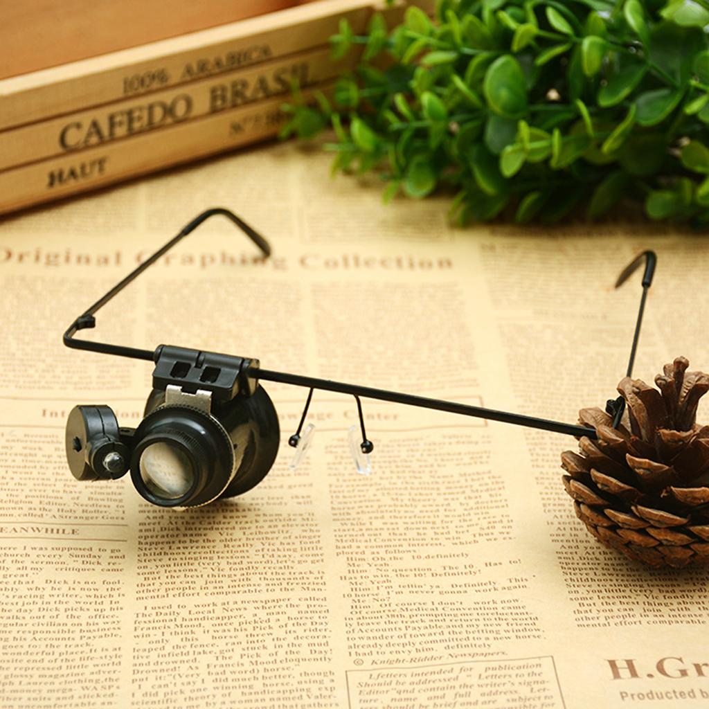 Magnifying Glass with LED Light Handsfree 20X Magnifying Lens Watch Repairing Eye Loupe Magnifier for Stamps Jewelries