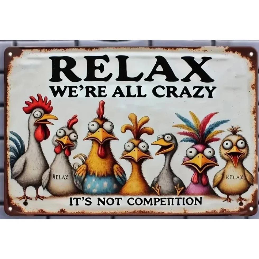 Unrivaled "Relax & Enjoy Life" Sign | Colorful Chicken Wall Decor, Weatherproof Iron, All Places Suitable