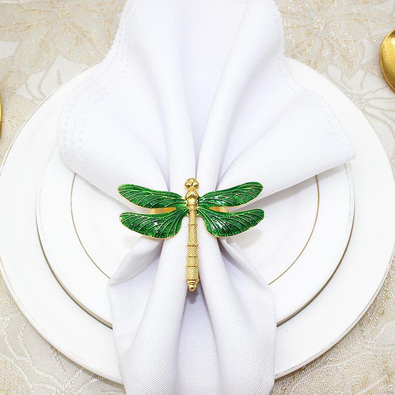 6pcs/lot New Green Napkin Ring Dragonfly Napkin Buckle Festive Party Tabletop Napkin Ring Wedding Table Decoration