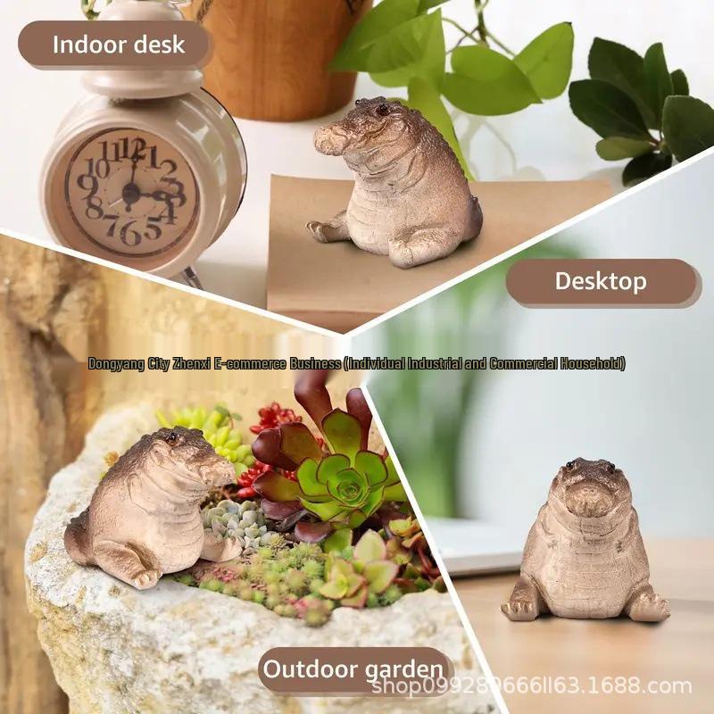 Mini Crocodile Tea Set: Cute Resin Desktop Home Decor Ornament