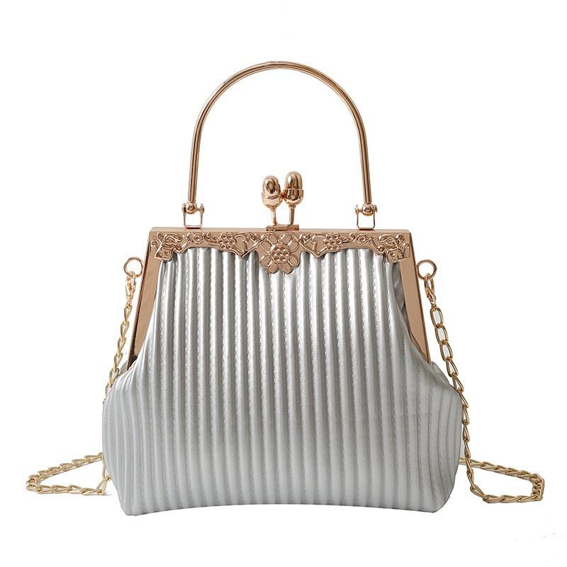 

Small Bag Women 23 High-end Internet Celebrity Clamp-notch Handbag One-shoulder Cross-slung Dinner Party срібний