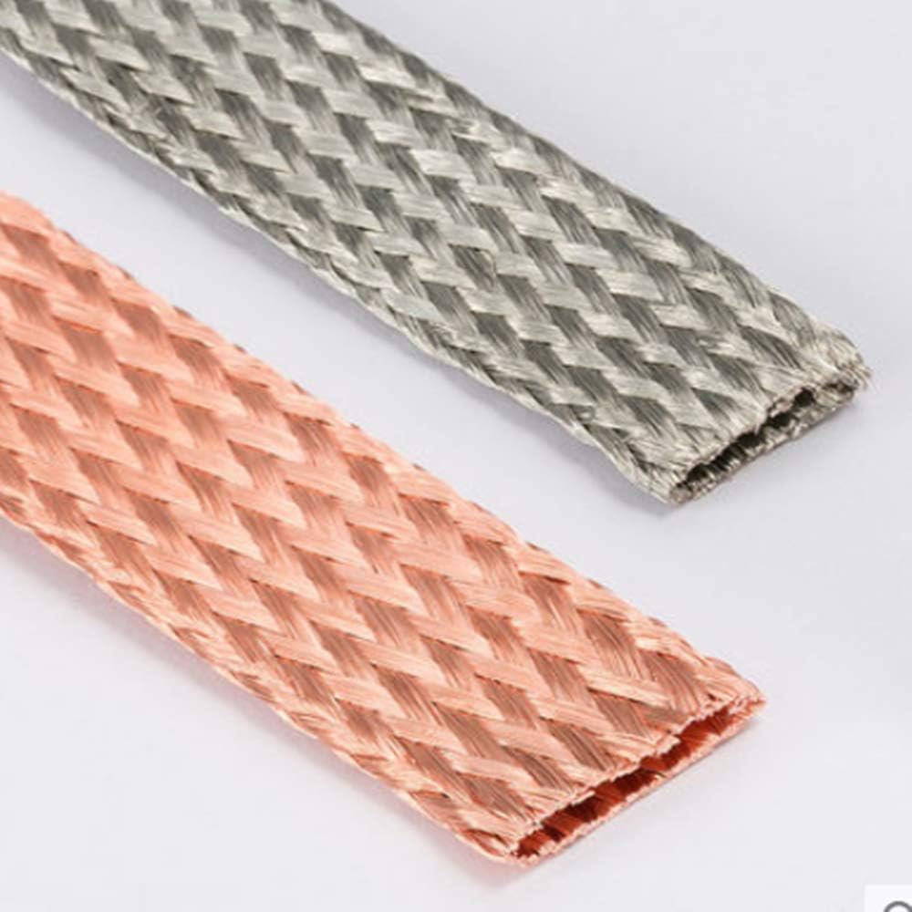 Flat Copper Braided Sleeves Tinned Plating Metal Sheath Screening Signal Wire Cable Shielded Expandable Ground Copper Straps