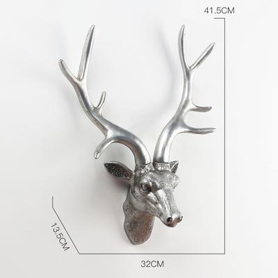 Lucky Deer Head Wall-decor Creative 3D Background Wall Hanging Decoration Porch Living Room Animal Head Resin Craft Silver Brown
