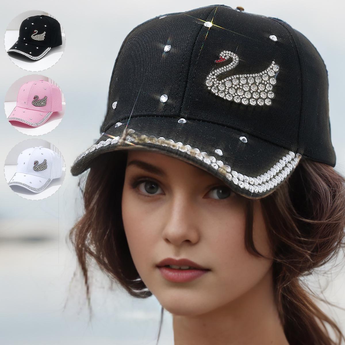 

Women s Rhinestone Swan Baseball Cap – Sparkling Sun Protection for Outings and Parties M (56-58cm) розовый