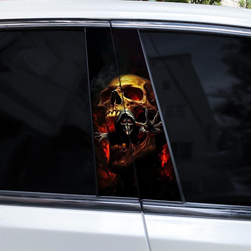 2pcs Horror Skull Car Sticker Car B-Pillar Vinyl Decals DIY Car Doors Pillar Decals Waterproof Sunscreen Vinyl Sticker
