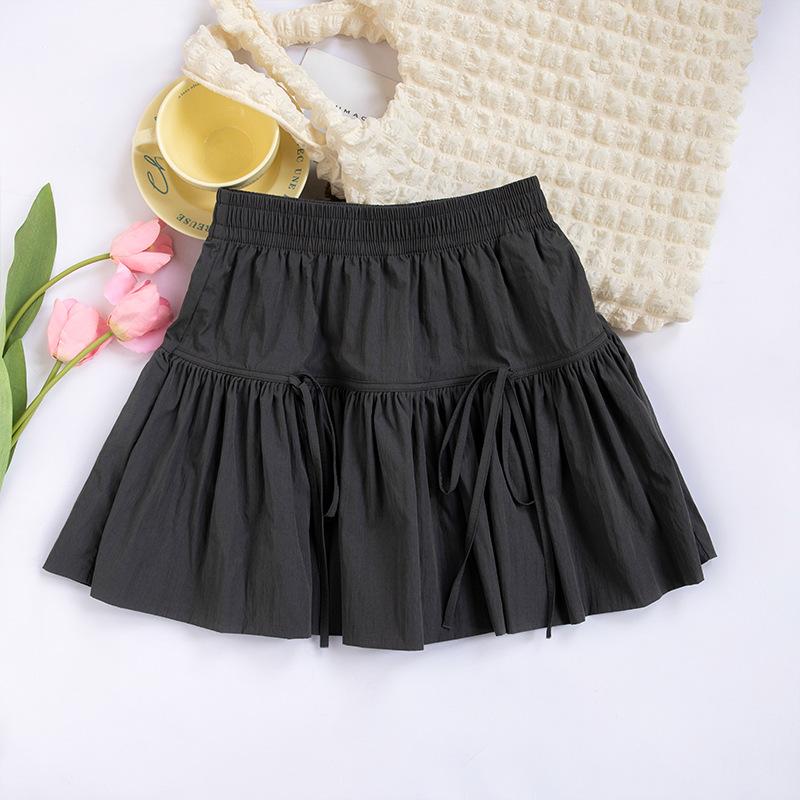 

Белая пушистая юбка-бант для женщин на лето, маленькая эластичная талия, А-силуэт, короткая юбка L серый