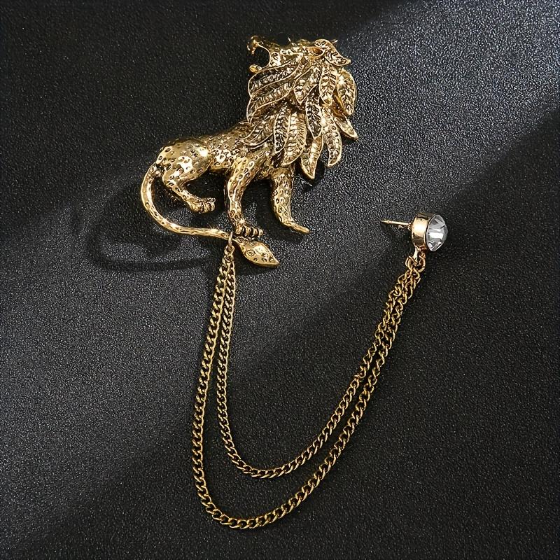 Retro Fashion Lapel Pin - Lion Hanging Chain Brooch Suit Pin Accessory