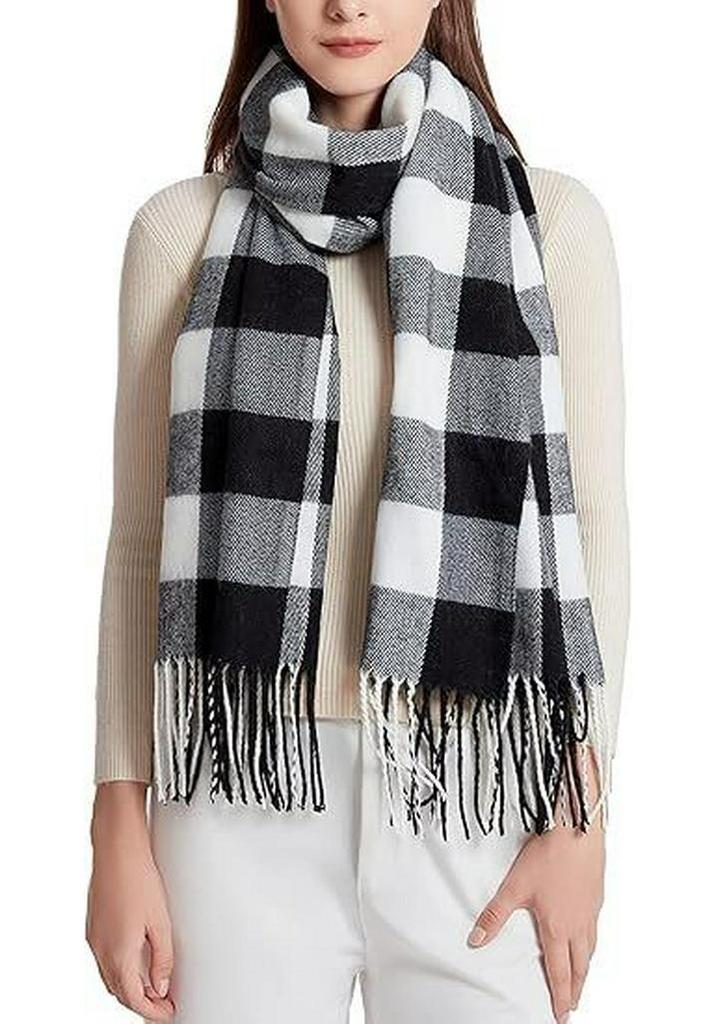 Karierter Winterschal für Damen - Quastenschal im koreanischen Stil aus Kaschmirimitat