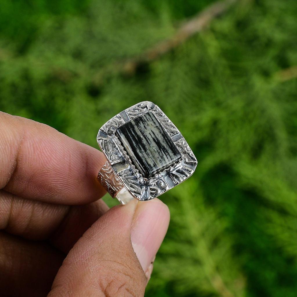 Gift For Her 925 Silver Natural Silver Leaf Jasper Multi Stone Adjustable Ring